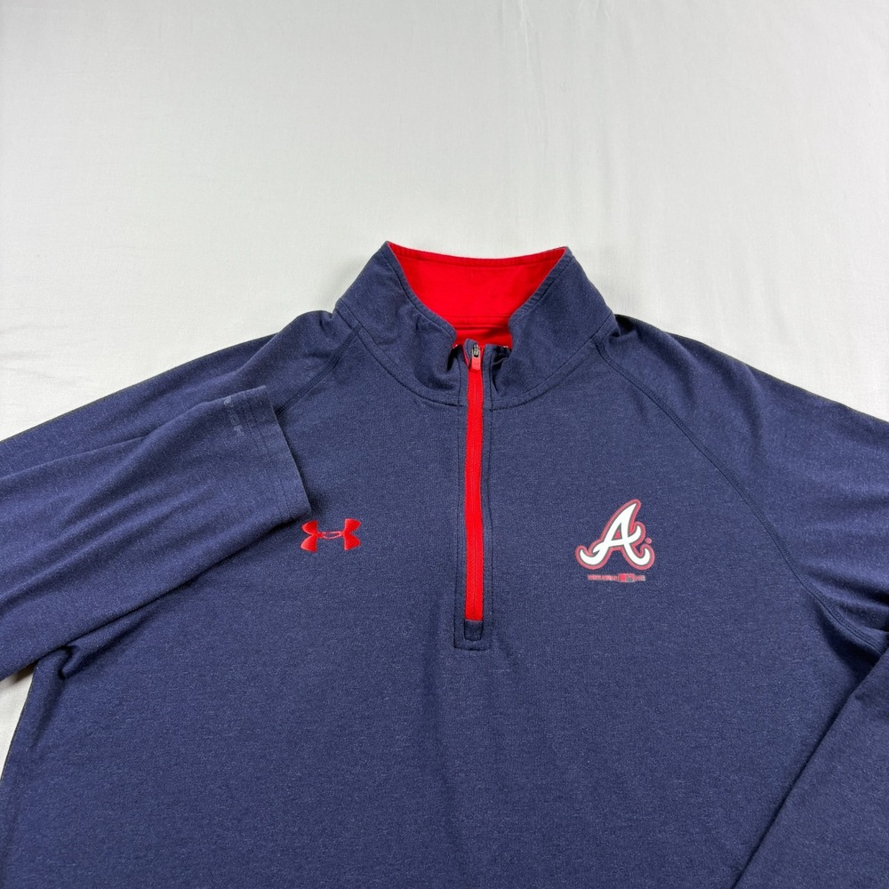 Atlanta Braves Sweatshirt Mens Large Under Armour 1/4 Zip Lightweight Pullover